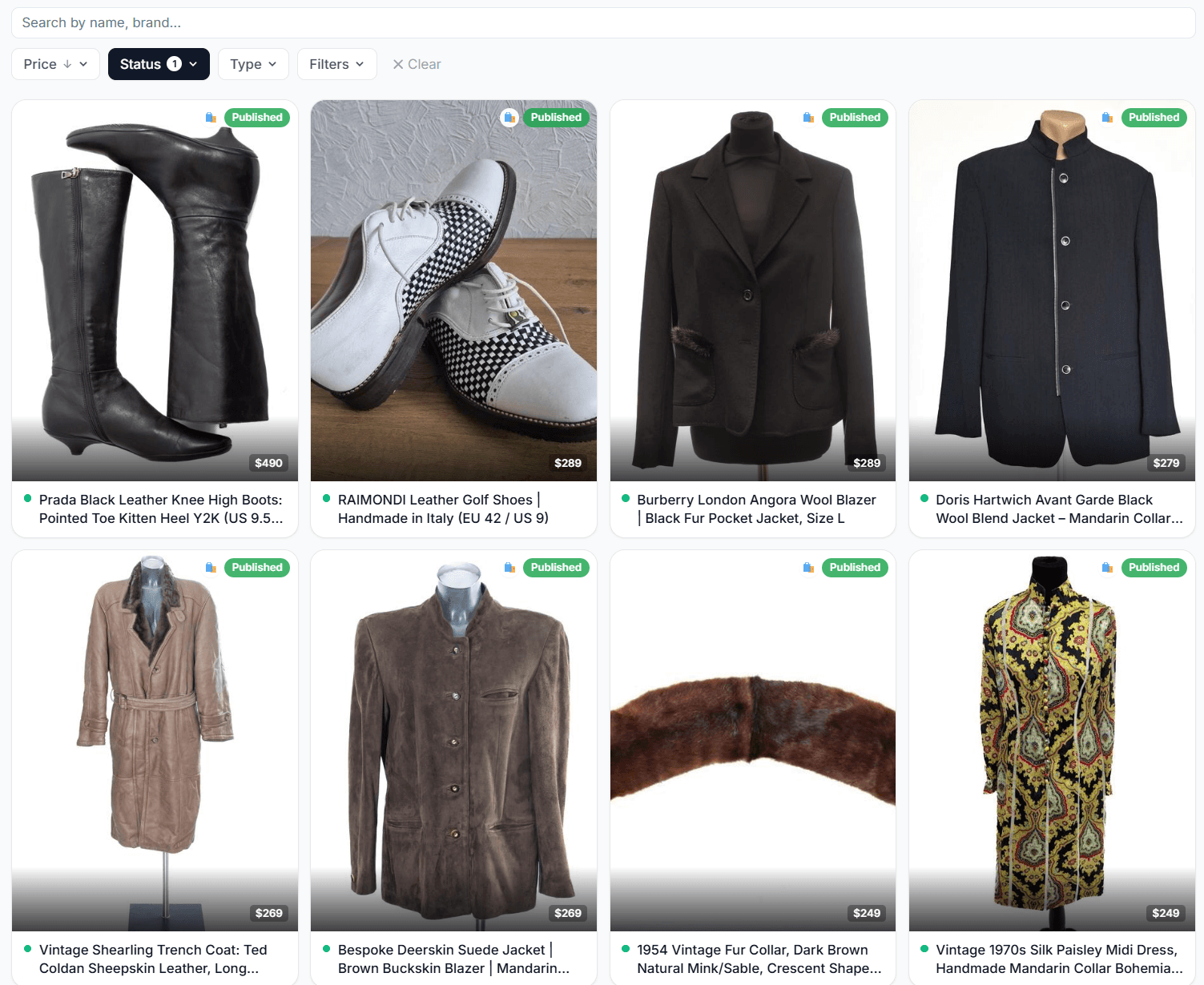 Catalog management — filter, search and manage all your listings